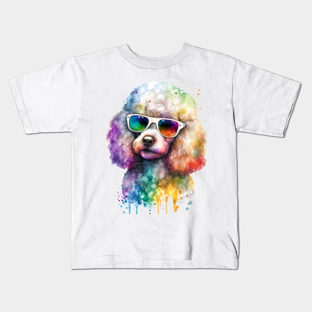 Rainbow Poodle Watercolor Art Kids T-Shirt by doglovershirts